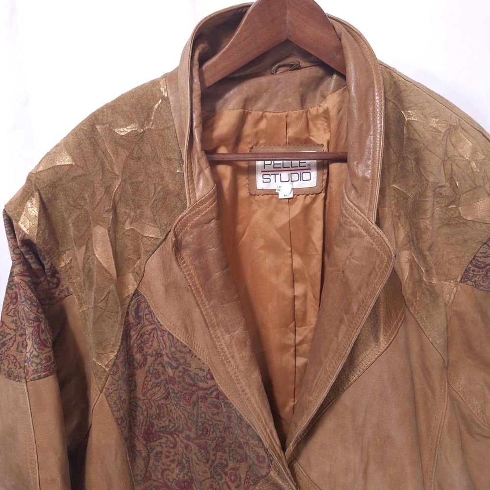 Vtg Pelle Studio Leather Patchwork Trench Coat Go… - image 6